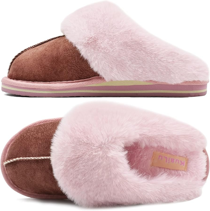 KuaiLu Womens Fluff Dual Memory Foam Slippers Ladies Cozy Arch Support Warm Scuff Slippers Slip o... | Amazon (US)
