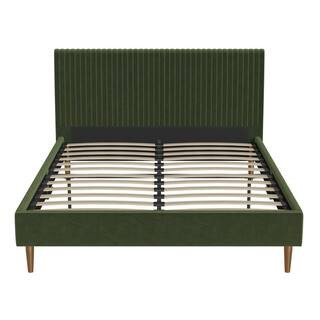 Daphne, Olive Green Velvet, Metal Frame, Queen Upholstered Platform Bed with Vertical Channel Tuf... | The Home Depot