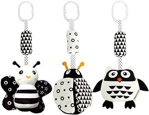 AIPINQI 3 Pack Hanging Rattle Toys,High Contrast Baby Toys and Plush Stroller Toys for Babies 0-1... | Amazon (US)