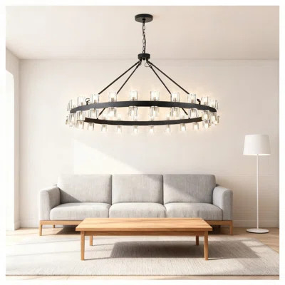 48 Inch Modern Farmhouse Wagon Wheel Chandelier With Crystal Shade, 48-Light Rustic Ceiling Fixture For Dining Room Kitchen Entryway | Wayfair North America
