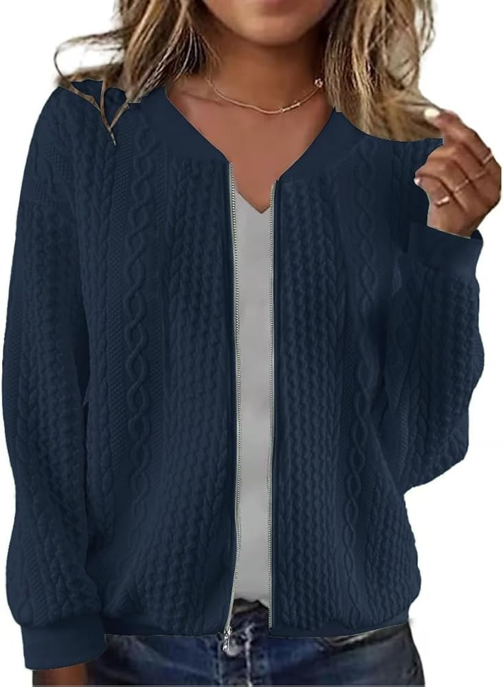 Women's Full Zip Sweatshirt Jacket Stand Collar Hoodless Outerwear Casual Coat with Pockets | Amazon (US)