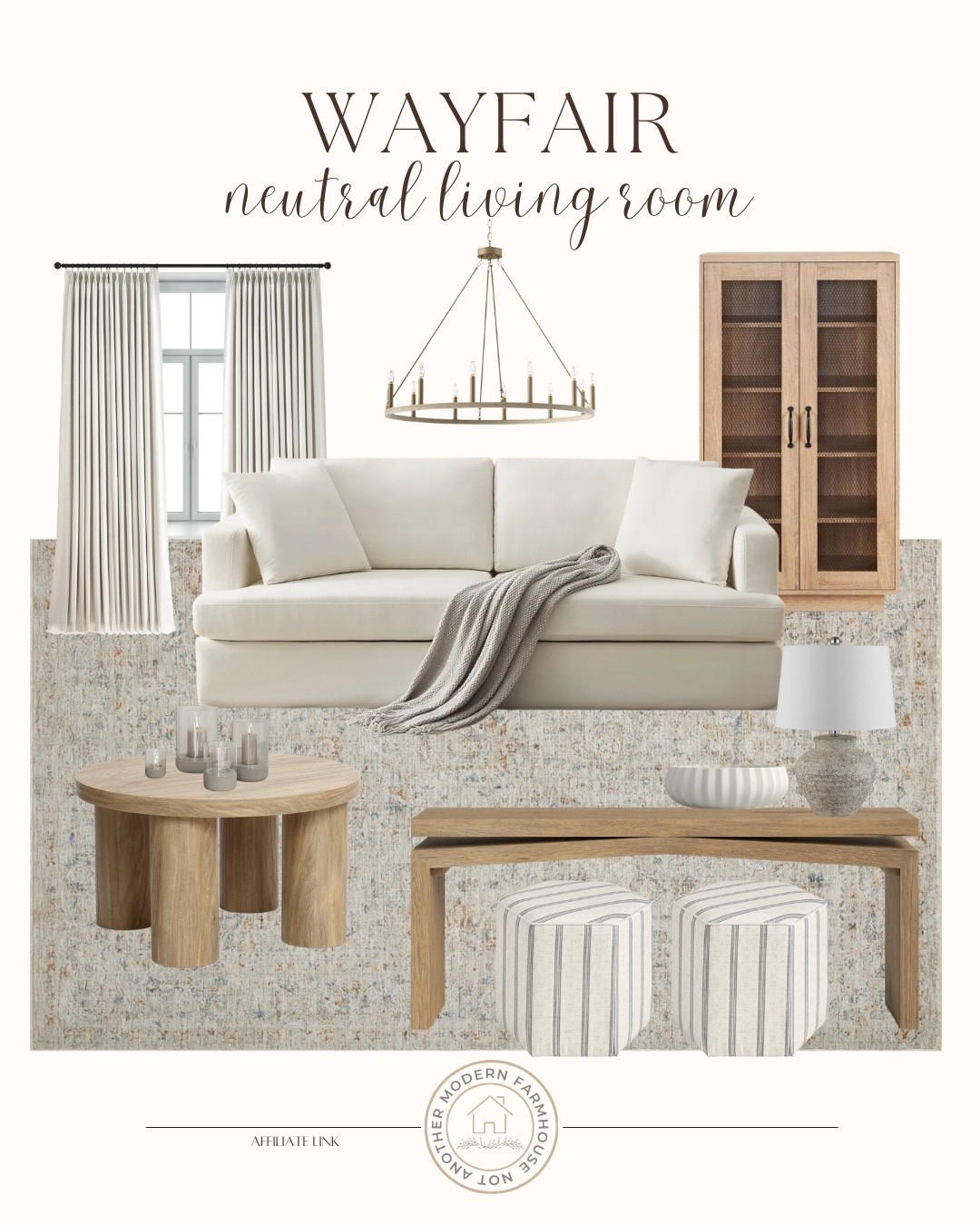 Wayfair neutral living room finds 🏡 cabinet, curtains, linen sofa, loloi rug, oak table, ottomans, affordable finds, home decor inspo, styled space

Wayfair Home 

 #LTKSeasonal #LTKHome