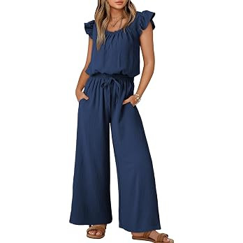 Dokotoo Jumpsuits for Women 2025 Summer Ruffle Sleeves Square Neck Rompers Drawstring Overalls wi... | Amazon (US)