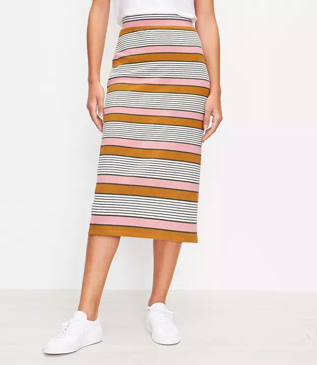 Striped Pull On Midi Skirt | LOFT | LOFT