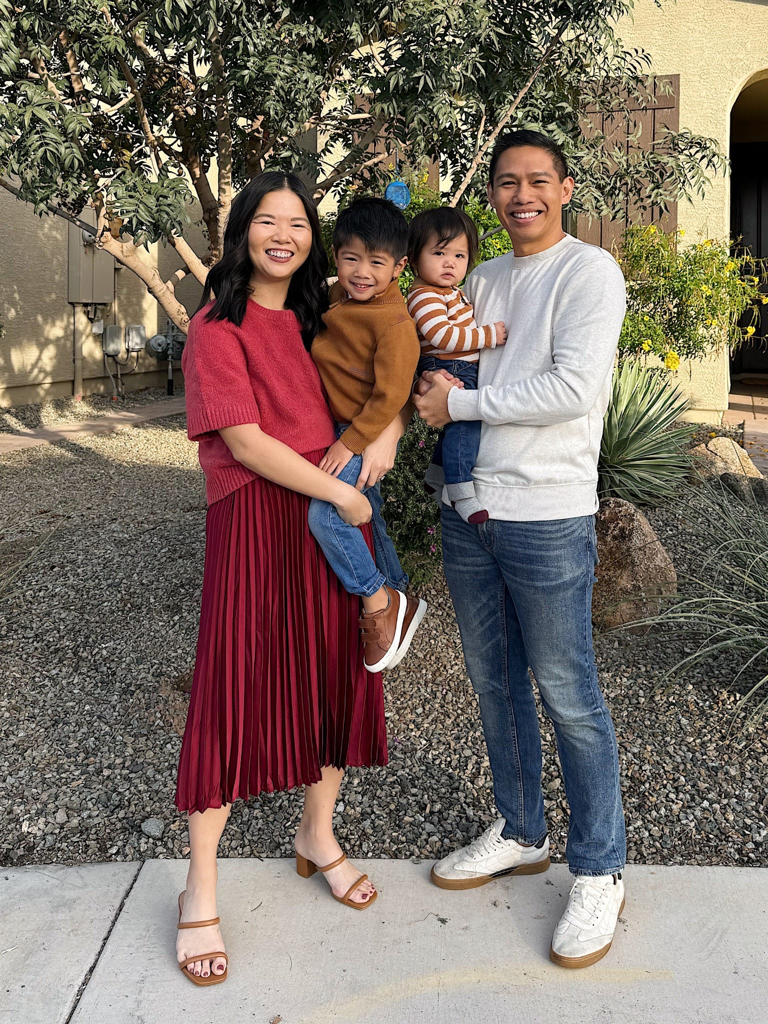 Wearing a pink short sleeve sweater (S) and dark red pleated midi skirt (sold out, but linked similar). I love this for an easy holiday outfit, but you could easily pull this off as a business casual outfit for work.

#LTKWorkwear #LTKHoliday #LTKCyberWeek