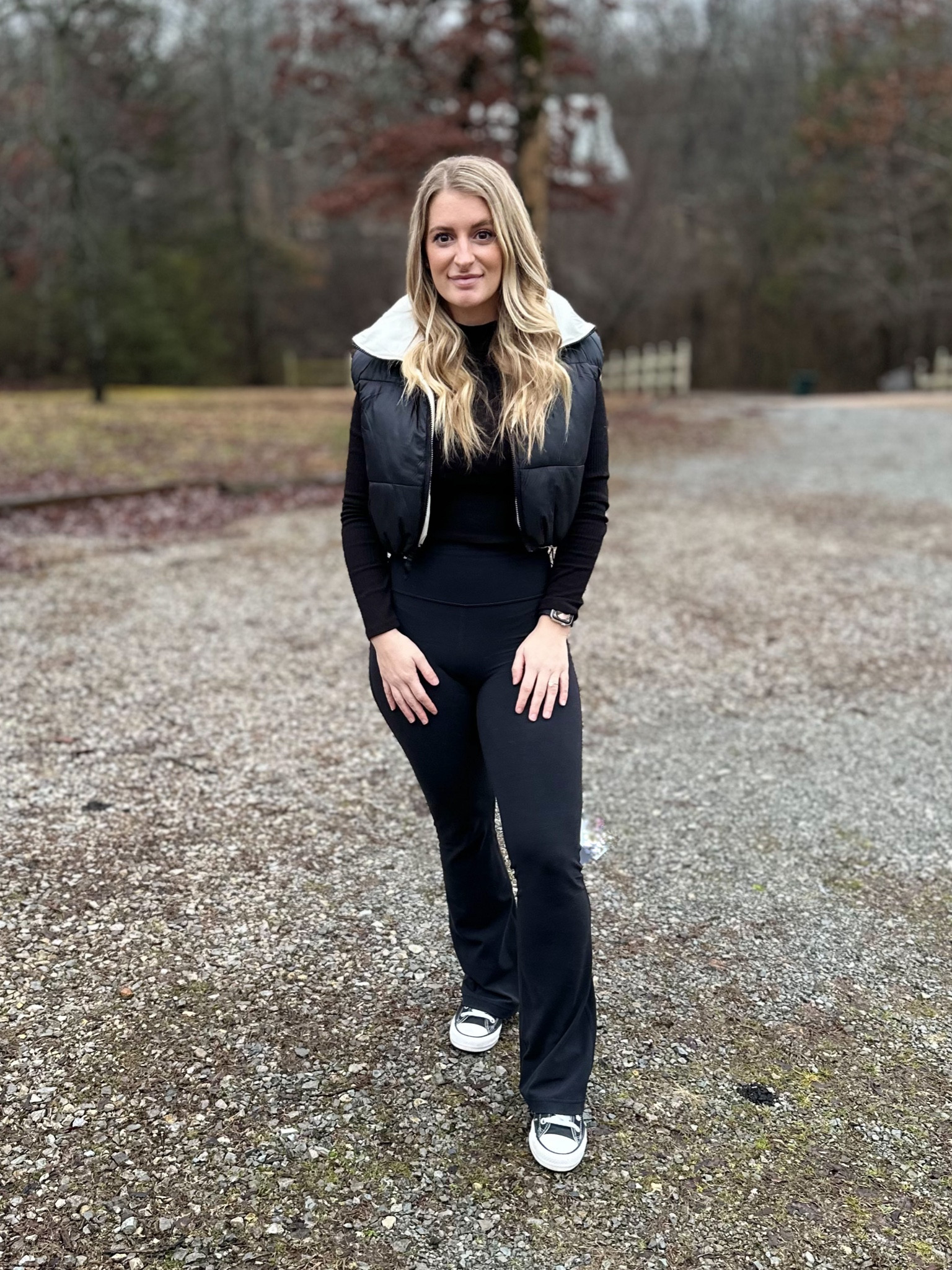 This reversible vest is so cute for all occasions and I got it from Big Creek Boutique 🖤 My Lulu flare leggings are casual but cute and I wear them all the time! 

#LTKparties #LTKmidsize #LTKMostLoved