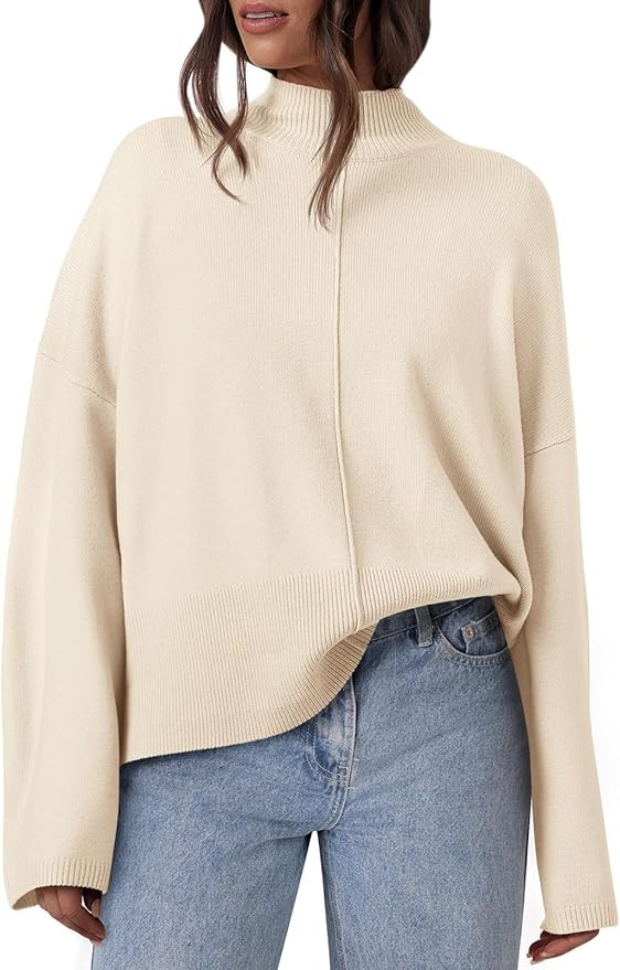 PRETTYGARDEN Womens Sweaters Fall 2024 Long Sleeve Ribbed Knit Pullover Loose Mock Neck Lightweig... | Amazon (US)