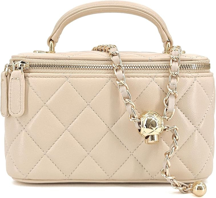 Small Genuine Leather Purse Quilted Crossbody Bag for Women, Mini Top-Handle Shoulder Handbag w/G... | Amazon (US)