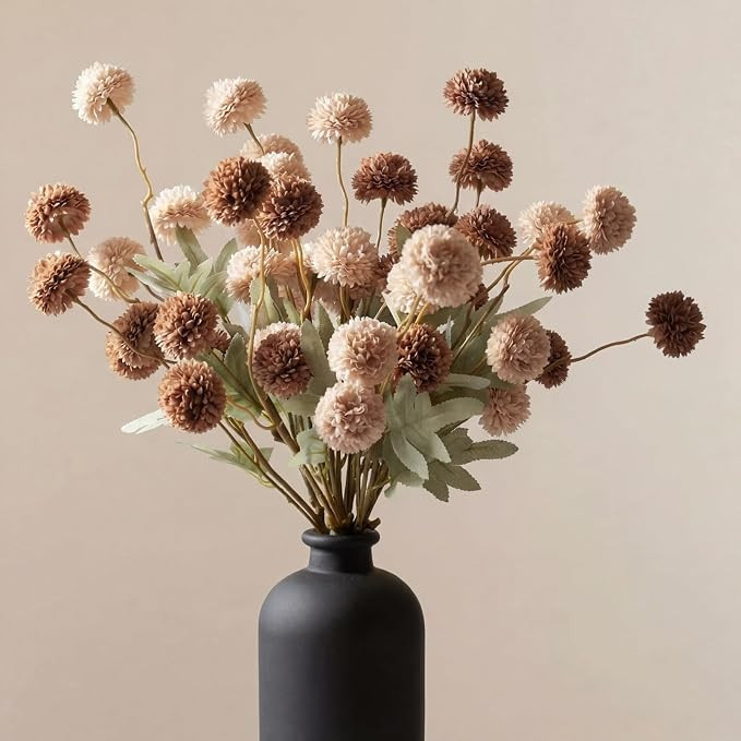 20 Pcs Boho Artificial Pompom Mums, Silk Chrysanthemum Flowers with 100 Heads, Fake Floral Stems ... | Amazon (US)