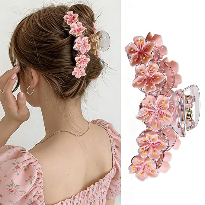Amazon.com : WRBAJIS Cherry Blossom Hair Clips Pink Flower Hair Claw Clips Elegant Floral Claw Cl... | Amazon (US)