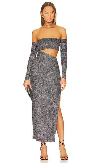 Cutout Off Shoulder Maxi Dress in Shimmer | Revolve Clothing (Global)
