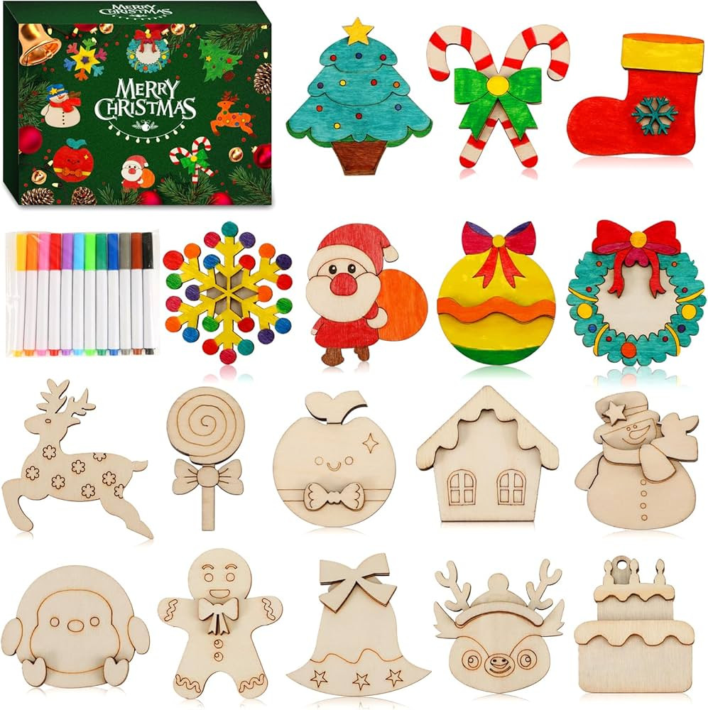 Worgree Christmas Crafts for Kids, 36pcs DIY Wooden Magnets Art Craft Supplies Painting Kit for B... | Amazon (US)