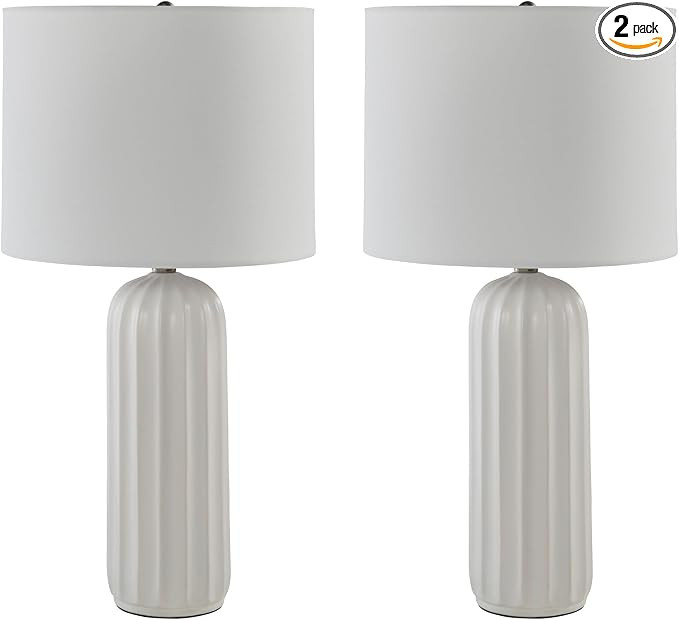 Signature Design by Ashley Clarkland Contemporary 24 Inch Ceramic Table Lamp, Set of 2, White | Amazon (US)