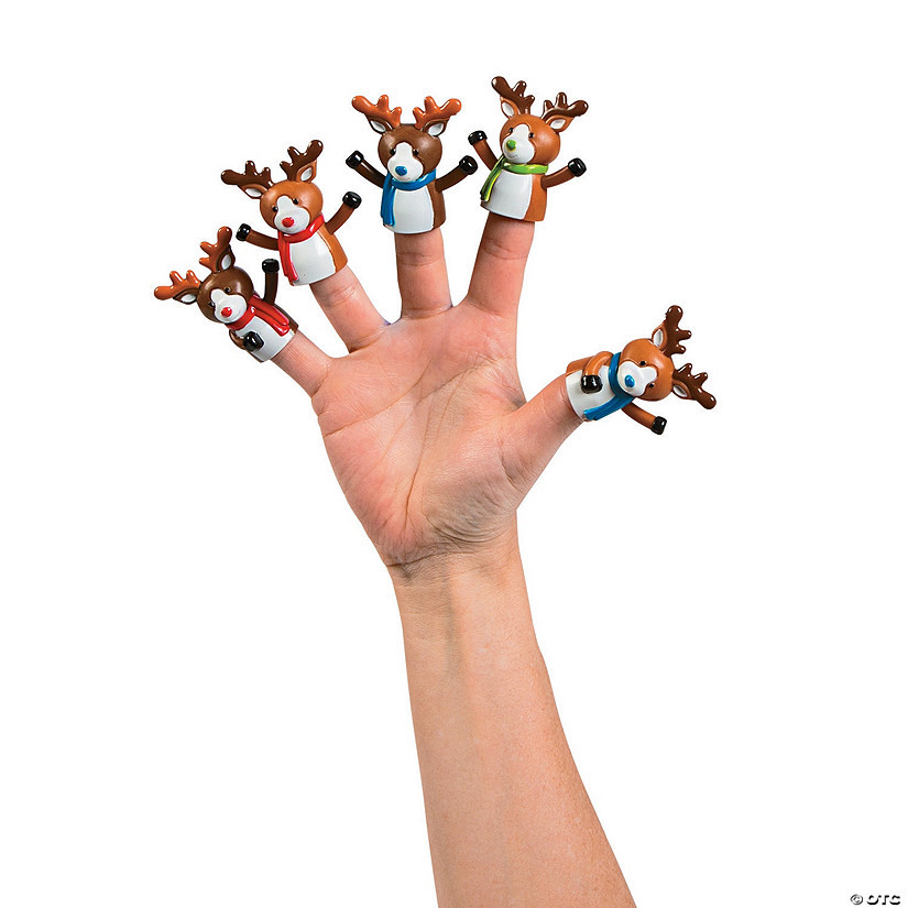 2" x 2" Mini Reindeer Vinyl Finger Puppets with Scarves - 24 Pc. | Oriental Trading Company