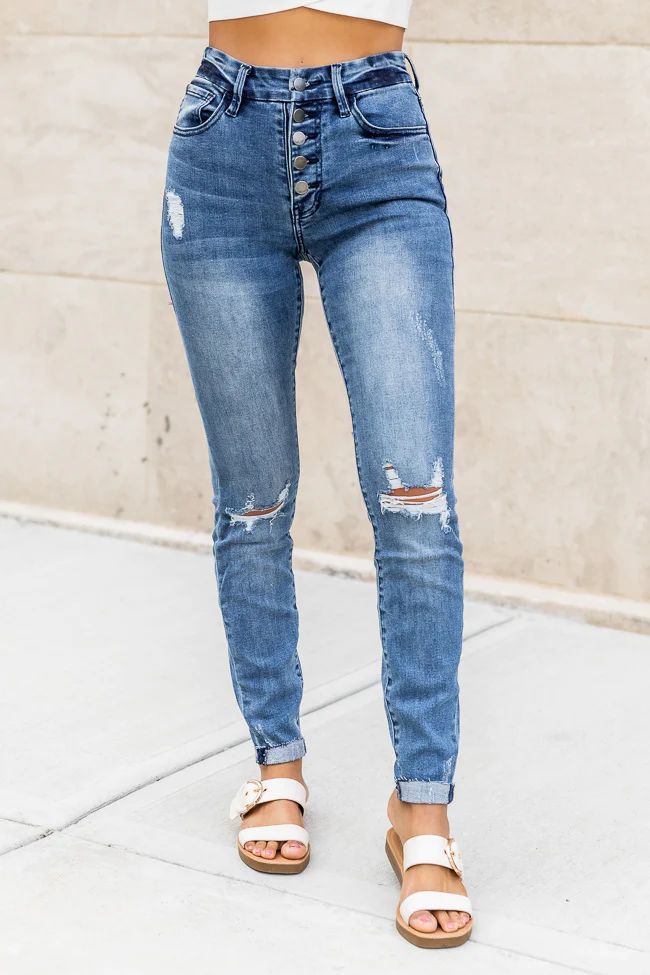 Kaylie Distressed Medium Wash Skinny Jeans | Pink Lily