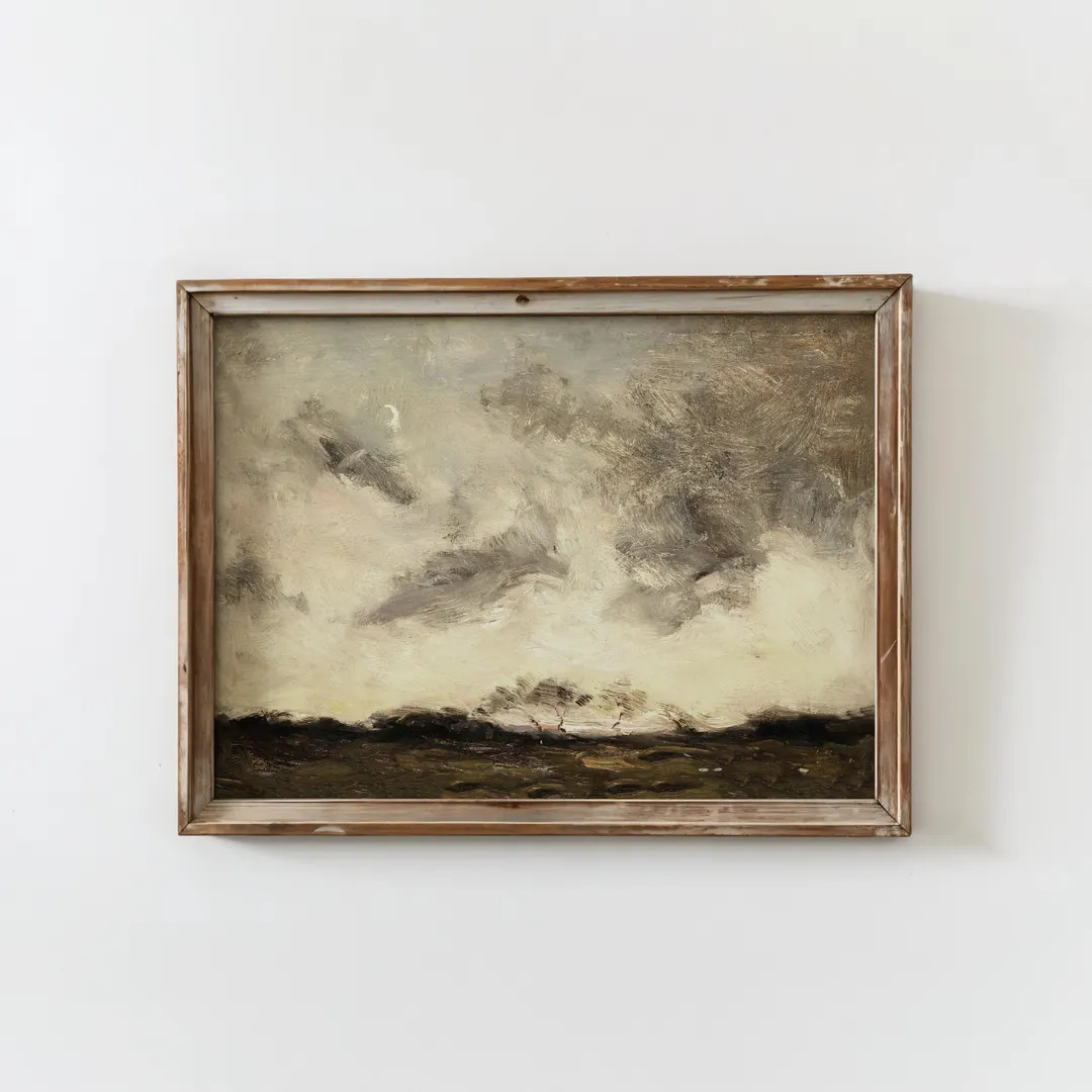Vintage Moody Landscape Oil Painting PRINTED Antique Stormy Cloud Wall Art Earth Tone Country Sce... | Etsy (US)