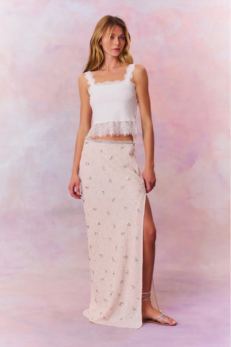 Midwood Embellished Maxi Skirt - HEAVENLY PINK / 00 | LoveShackFancy
