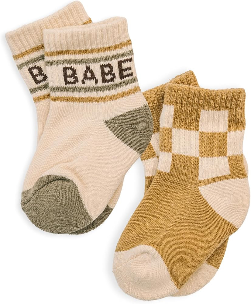 Lottie Dottie Baby & Toddler Half-Crew Cotton Socks 2-Pack | Checkered & Retro Stripe Unisex Nove... | Amazon (US)