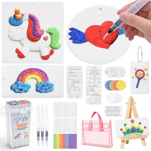 SHXYKZ 95 Pcs Magic Foam Texture Painting Kit, 3D Puffy Paint Kit Including 46 Pcs Magic Foam Paper, 24 Colors Dual-tip Marker Pen, DIY Creative Craft Set for Kids, Ideal Gifts for Boys and Girls | Amazon (US)