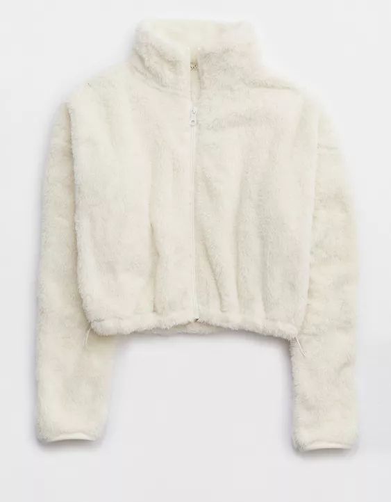 OFFLINE By Aerie Fluffy Sherpa Cropped Full Zip Sweatshirt | Aerie