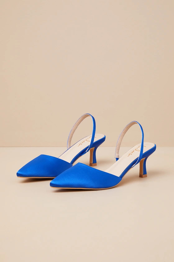 Leith Royal Blue Satin Kitten Heel Slingback Pumps | Lulus