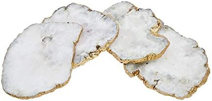 Godinger White Quartz Coasters Brass Edge, Set of 4 | Amazon (US)