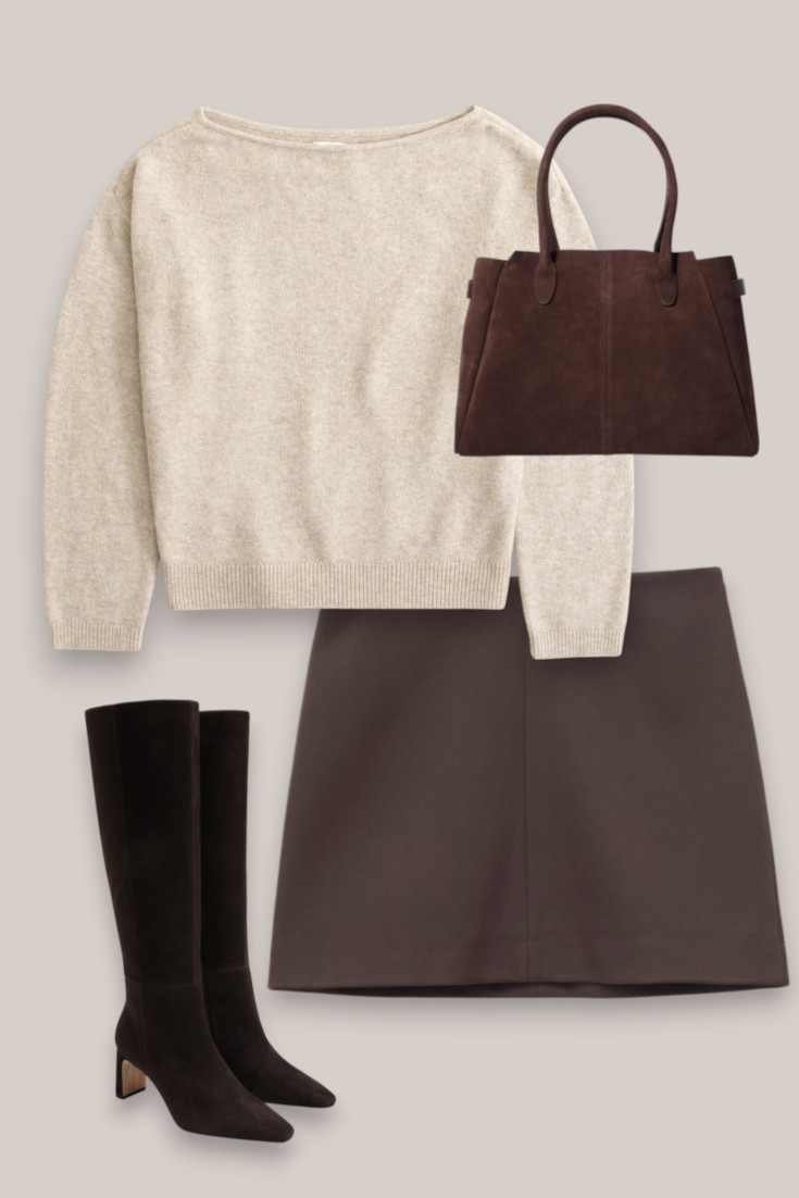 Brown Mini Skirt + Cream Sweater
A simple brown mini skirt outfit for fall 🤎 Cream knit, chocolate suede boots and a structured brown bag make this feel classic but still really current.

#LTKautumn #LTKdatenight #LTKstyletip