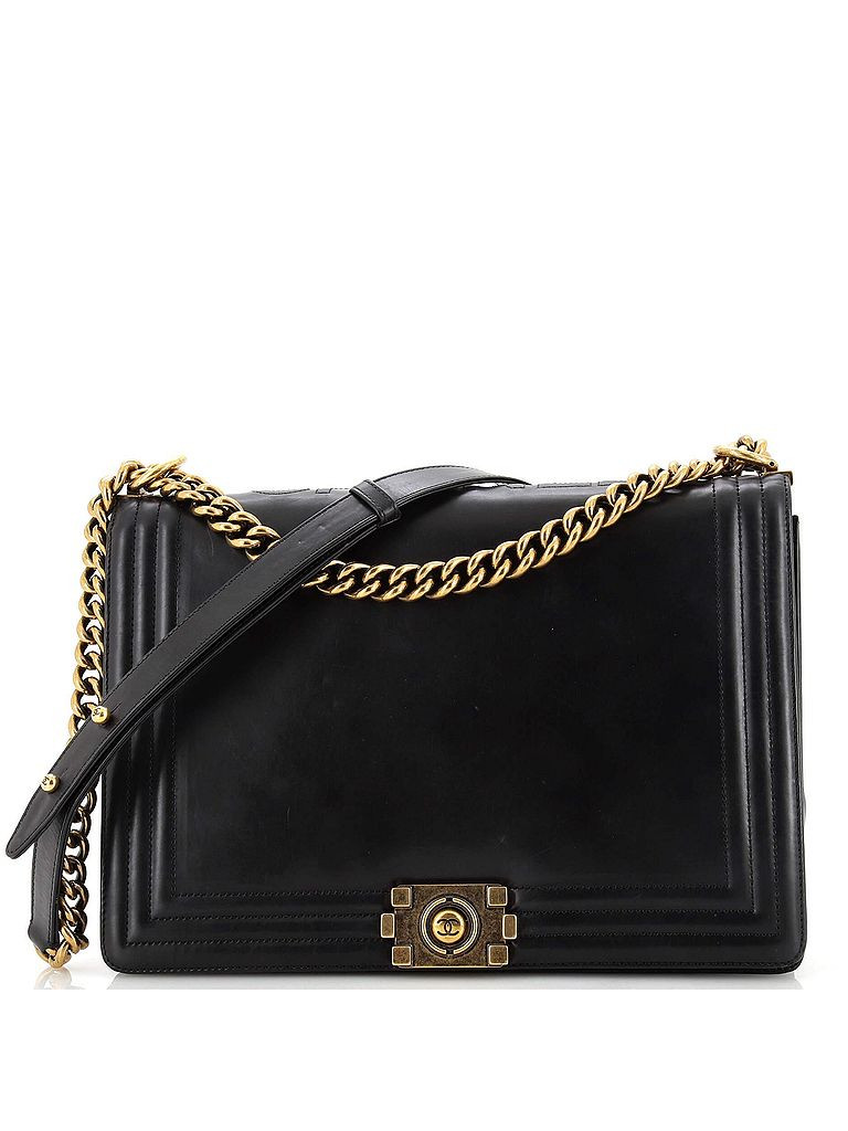 Chanel 100% Leather Black Reverso Boy Flap Bag Glazed Calfskin Large One Size - 15% off | ThredUp