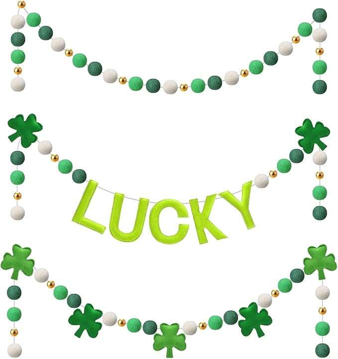 3 Pack Felt St. Patrick's Day Decorations Garland - 6.6 ft Lucky Felt Ball Pom Pom with Silver Be... | Amazon (US)