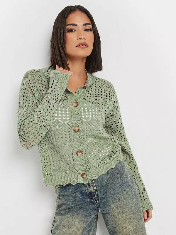 PixieGirl Petite Button Crochet Cardigan | Very (UK)