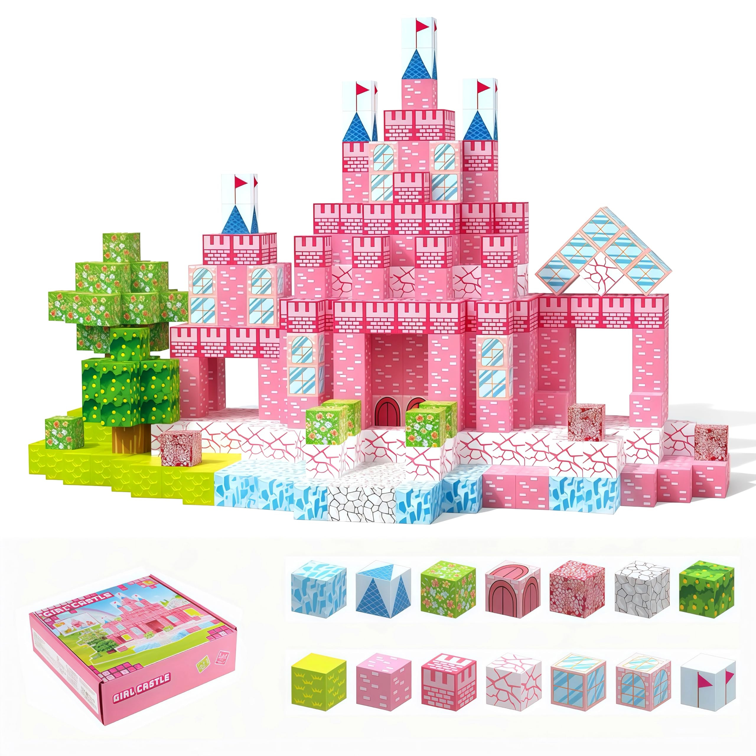 128PCS Magnetic Building Blocks Set, Magnetic Blocks for Girls, Magnet Tiles Cube Game, Princess ... | Amazon (US)