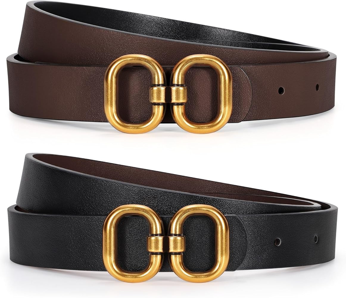 KASBAH Women Reversible Leather Belt for Jeans Dresses Two-in-One Ladies Waist Belt With Gold Buc... | Amazon (US)
