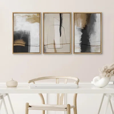 Grunge Abstract Paint Stroke Effect Tan Gray Neutral Organic Modern Pictures Framed Canvas Abstract Living Room Wall Art Painting Print | Wayfair Professional