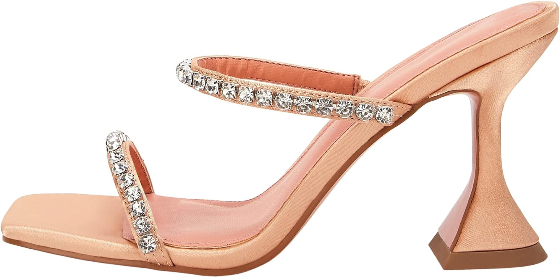 VETASTE Heeled Sandals for Women Square Toe Two Strap Party Wedding Satin Heels | Amazon (US)