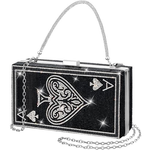 Trnayi Women Poker Card Evening Clutch Rhinestone Purse Casino Vegas Novelty Purse Queen Hearts Bags Playing Cards Gift(Black,Ace of Hearts) | Amazon (US)