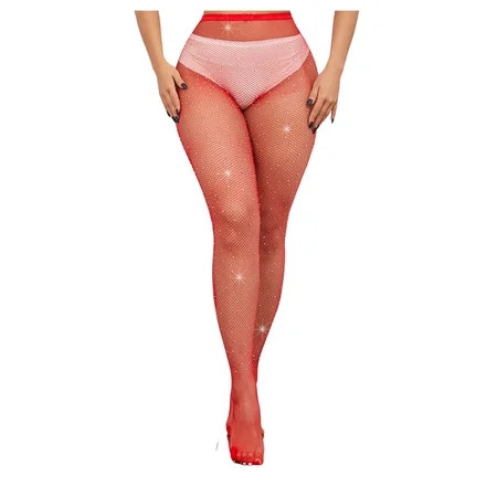 BYHONG Women s Rhinestone Fishnets Sexy Sparkly Glitter Party Concert Outfit Fishnet Stockings Women’s Underwear Red A | Walmart (US)