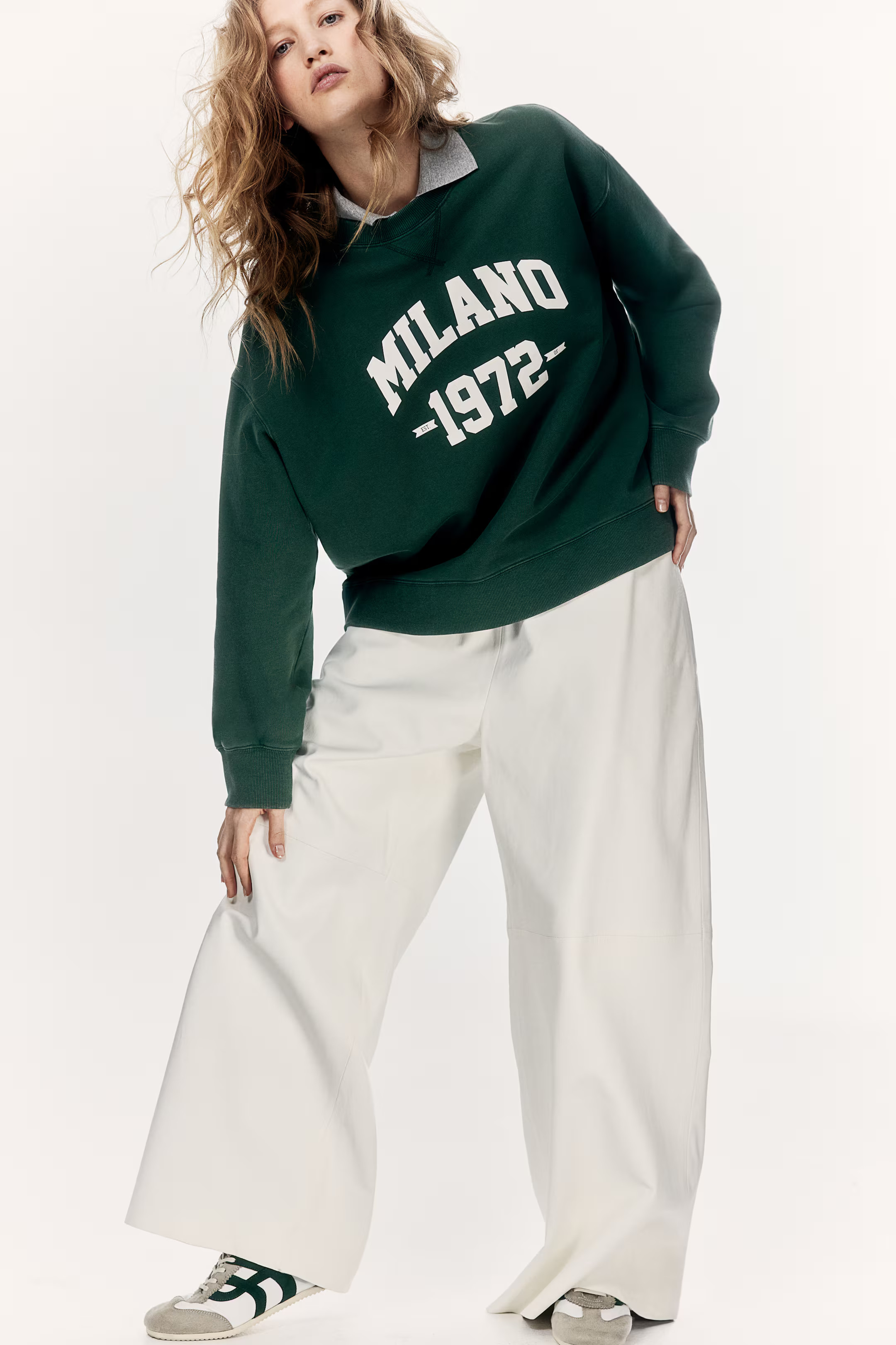 Sweatshirt with Text Motif - Dark green/Milano - Ladies | H&M US | H&M (US + CA)
