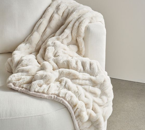 Faux Fur Ruched Throw | Pottery Barn CA