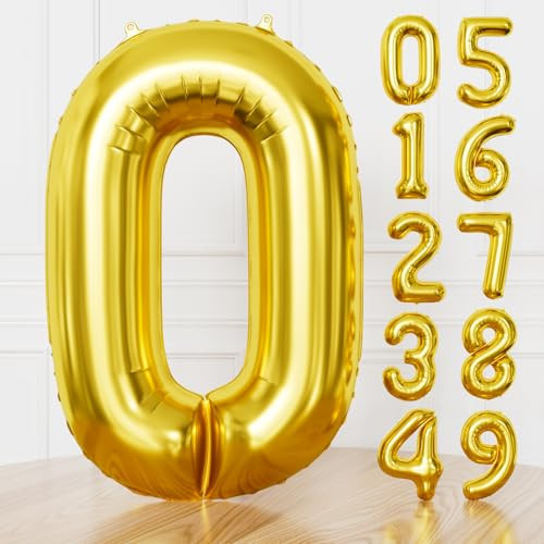 Adeyoo Gold Number 0 Balloon, 40 Inch Foil Number Balloons Giant 0 Balloon | Amazon (US)