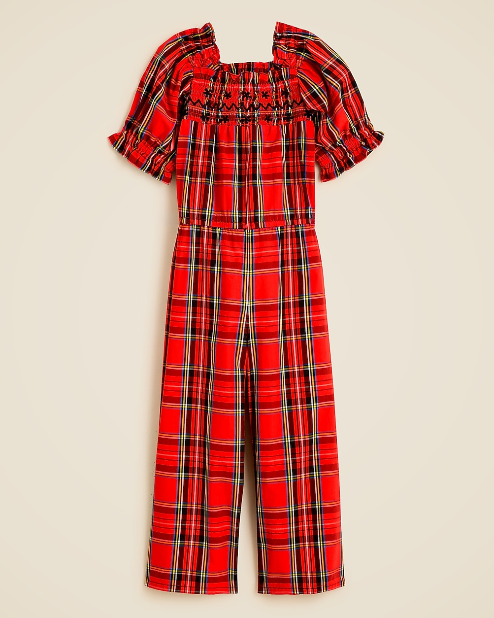 Girls' smocked jumpsuit in Good Tidings plaid | J. Crew US