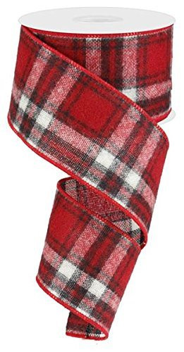 Fuzzy Woven Plaid Wired Edge Ribbon, 2.5" x 10 Yards (Red, Black, White) | Amazon (US)