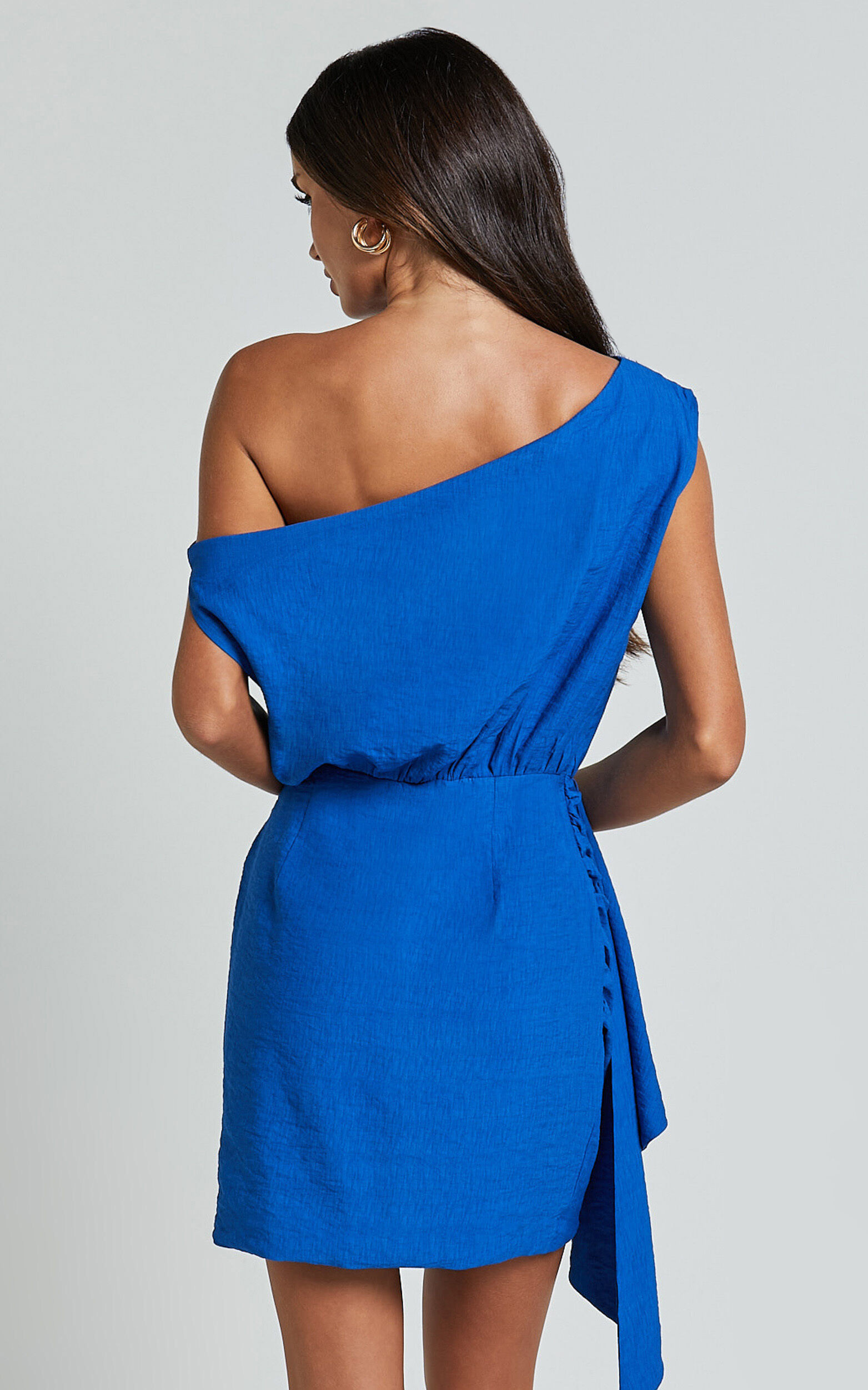 Niana Mini Dress - Drape One Shoulder Dress in Blue | Showpo (US, UK & Europe)