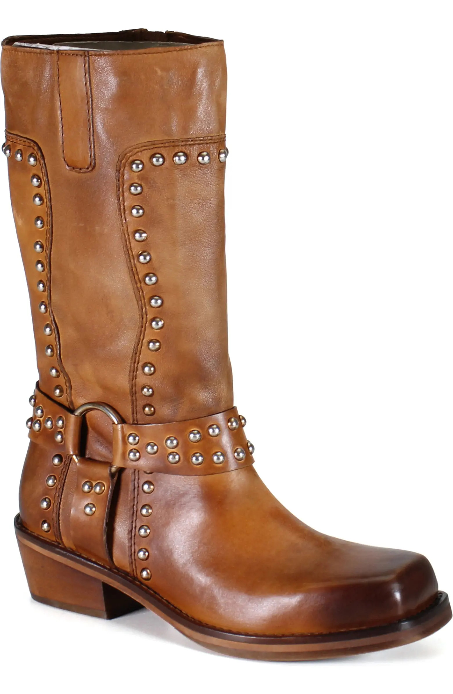 VAL UABLE Leather Mid Calf Studded Harness Boot | Nordstrom