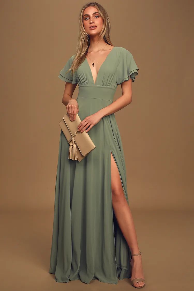 Promise Of Love Sage Brush Flutter Sleeve Maxi Dress | Lulus (US)