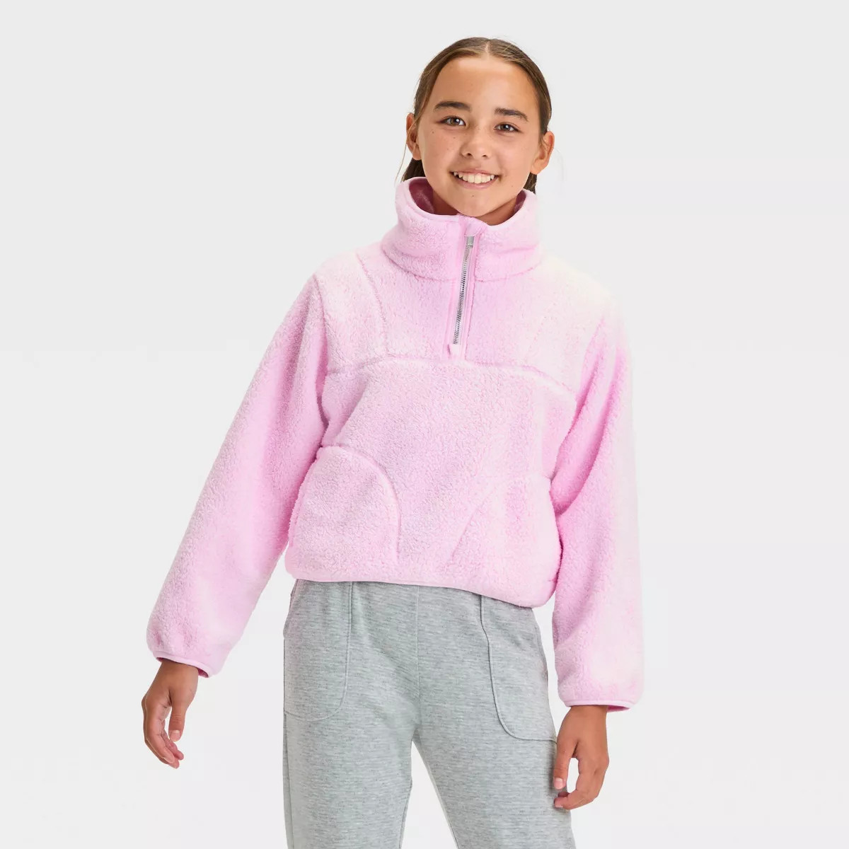 Girls' Faux Shearling Fleece Pullover Sweatshirt - All In Motion™ | Target