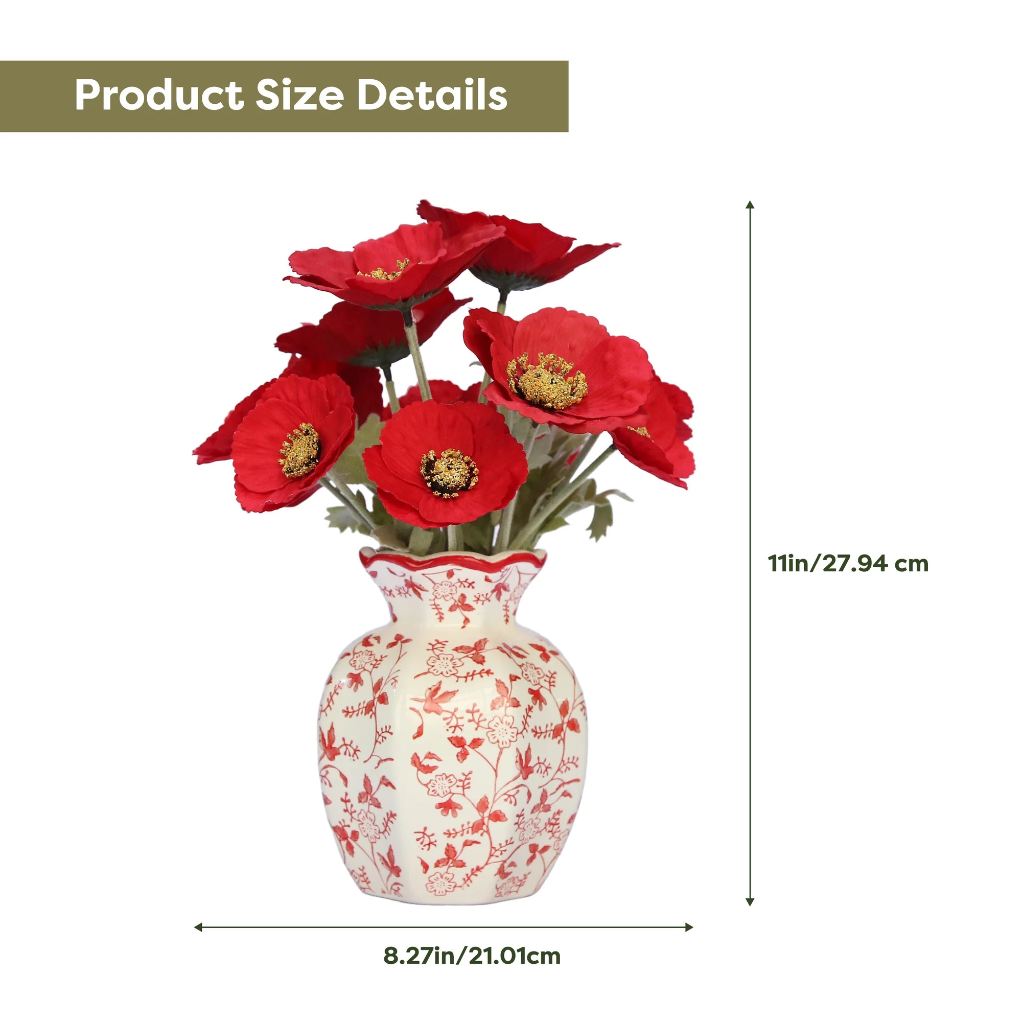 My Texas House Faux Poppies in Red and White Floral Vase, 11.5" | Walmart (US)