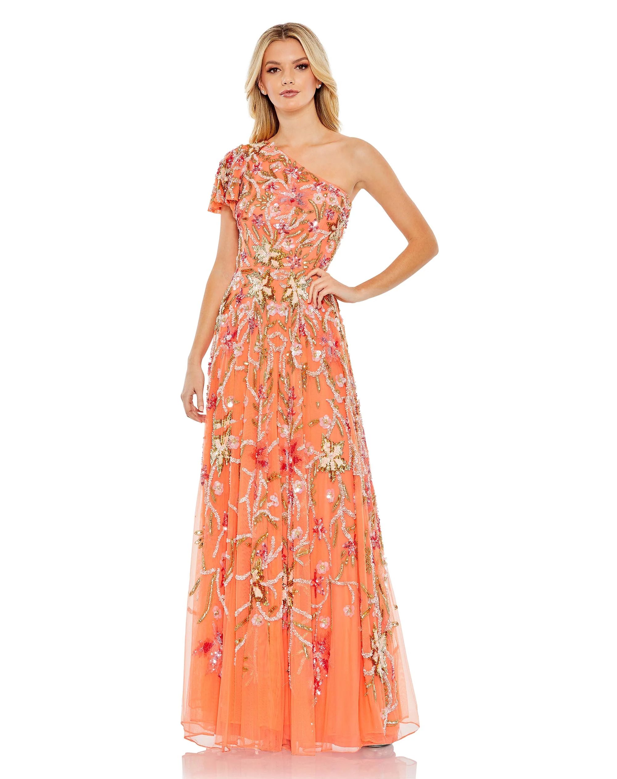 One Shoulder Embellished A-Line Gown | Mac Duggal
