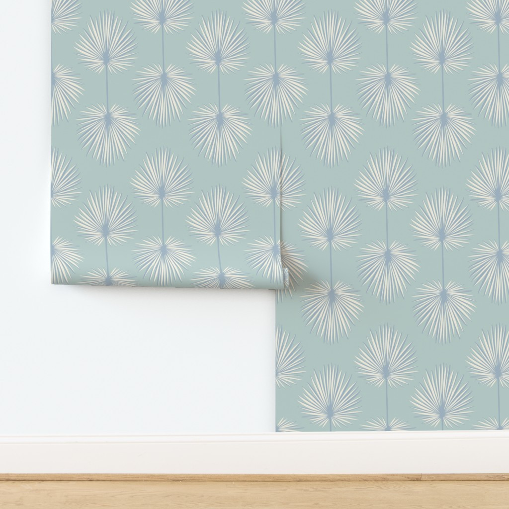 59Coastal chic palm leaves Seafom and Soft Blue Wallpaper bydeborahrichmond | Spoonflower