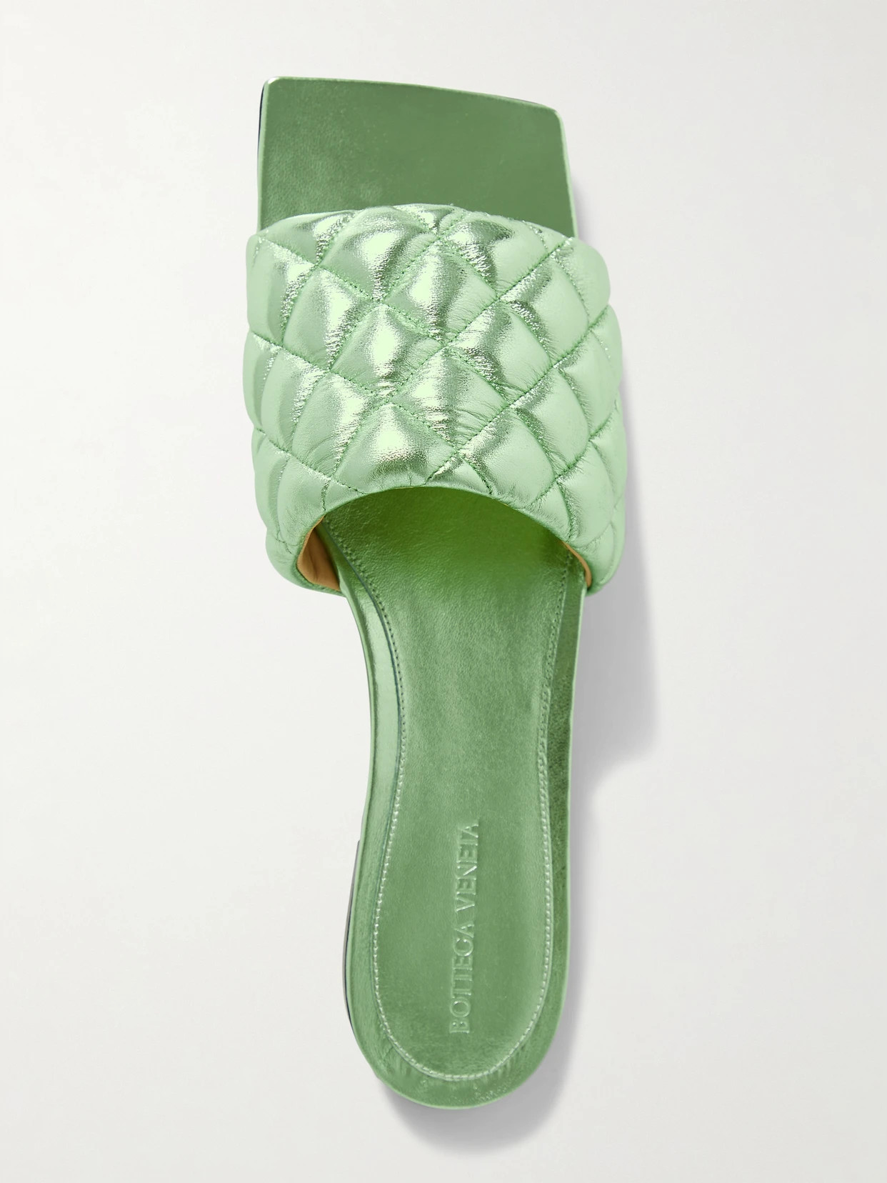 Bottega Veneta - Quilted Metallic Leather Slides - Green | NET-A-PORTER (US)