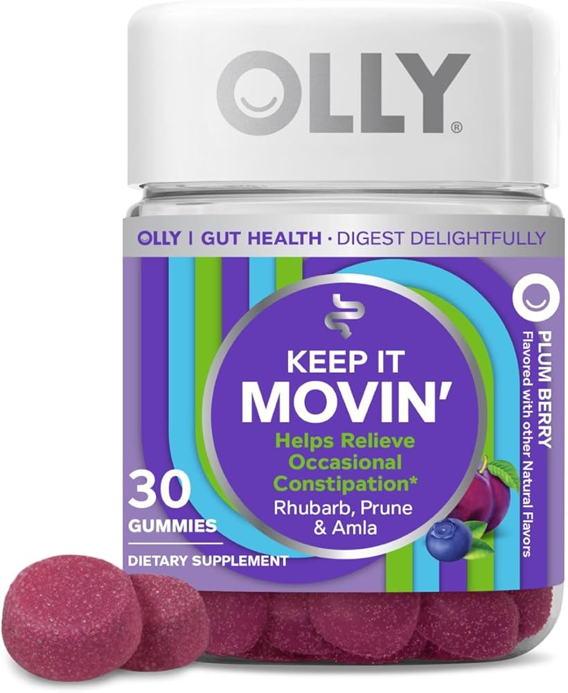 OLLY Keep it Moving Constipation Relief, Rhubarb, Prunes, Amla - Plum Berry Flavor - 30ct | Amazon (US)